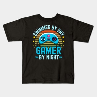 Swimmer Lover by Day Gamer By Night For Gamers Kids T-Shirt